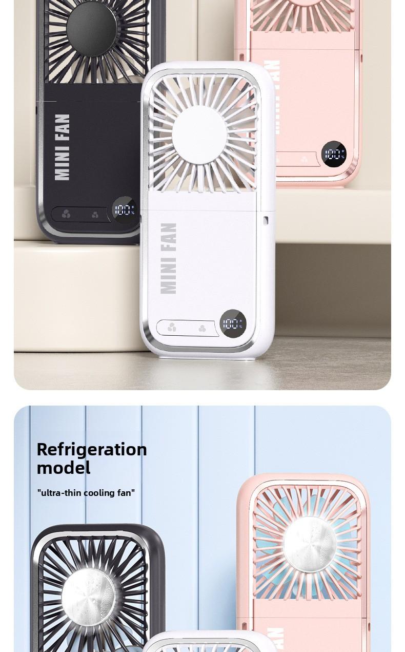 tylish and versatile personal fan with digital display, foldable design, and dual-use for neck hanging or handheld. Built with ice compress cooling technology, USB rechargeable, ultra-portable for outdoor, travel, office and daily use. Low noise, strong w