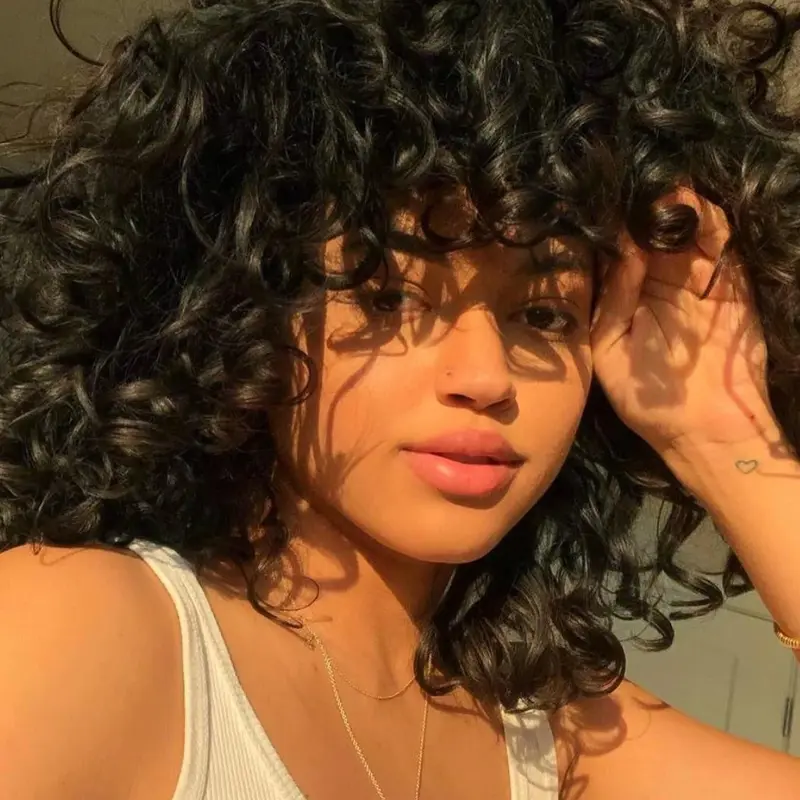 14inch Short Loose Curly Wigs for Women, Gorgeous Fluffy Wigs with Bangs, Synthetic Wigs for Party, Daily Use, Loose Deep Wig