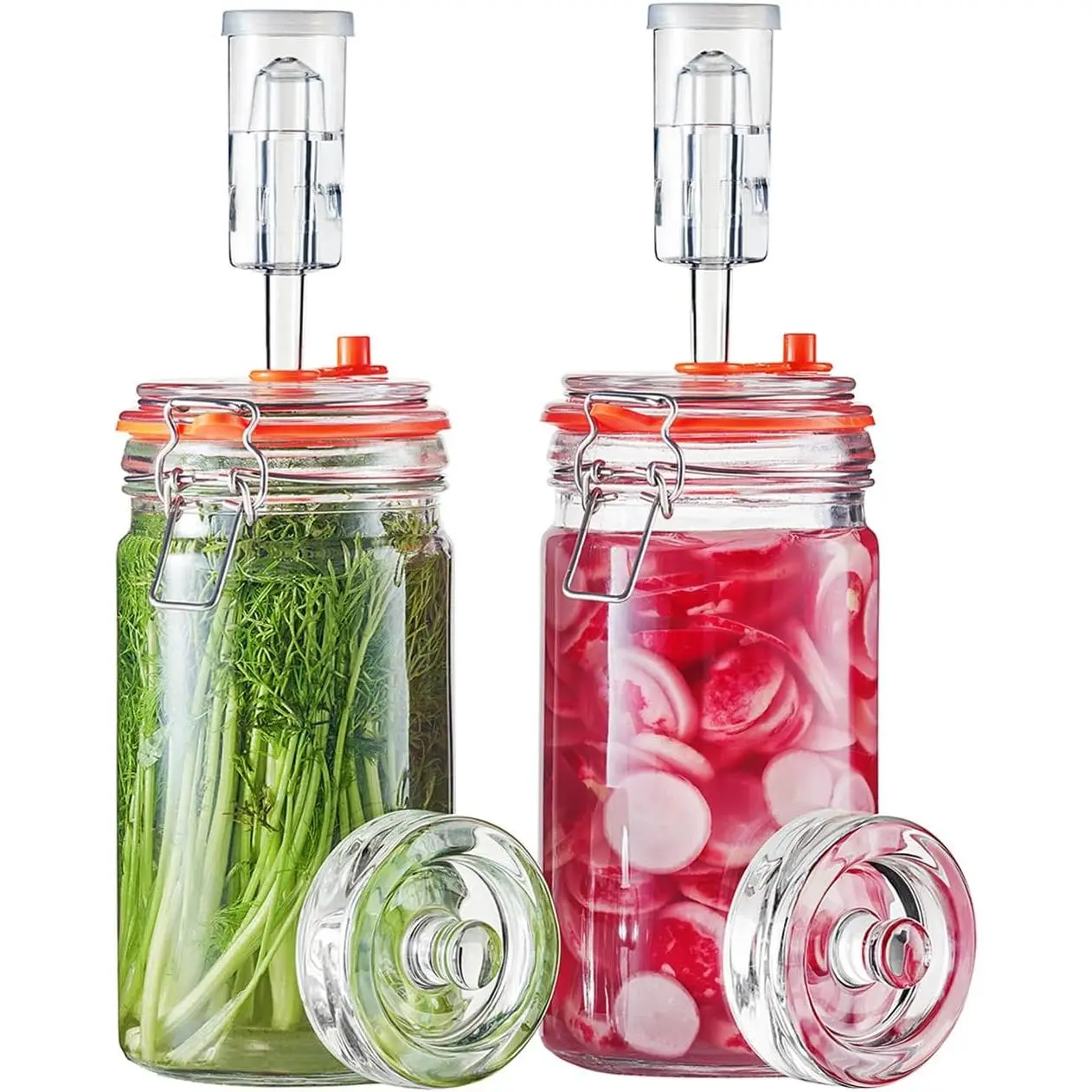 1 Liter Fermentation Jar, Glass Fermenting Kit with Weight for Making Sauerkraut, Hot Sauce, Mead, Cider and More, Pack of 2
