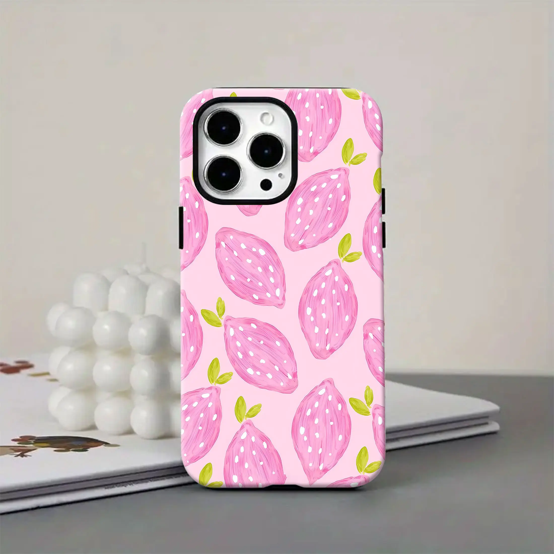 Pink Lemon Pattern Phone Case — Compatible with Samsung S26/S25/S24/S23/S22/S21, iPhone 17/16/15/14/13/12/11 phone cases. Stylish, TPU material, drop-proof, anti-yellowing, with matte finish. Perfect gift.
