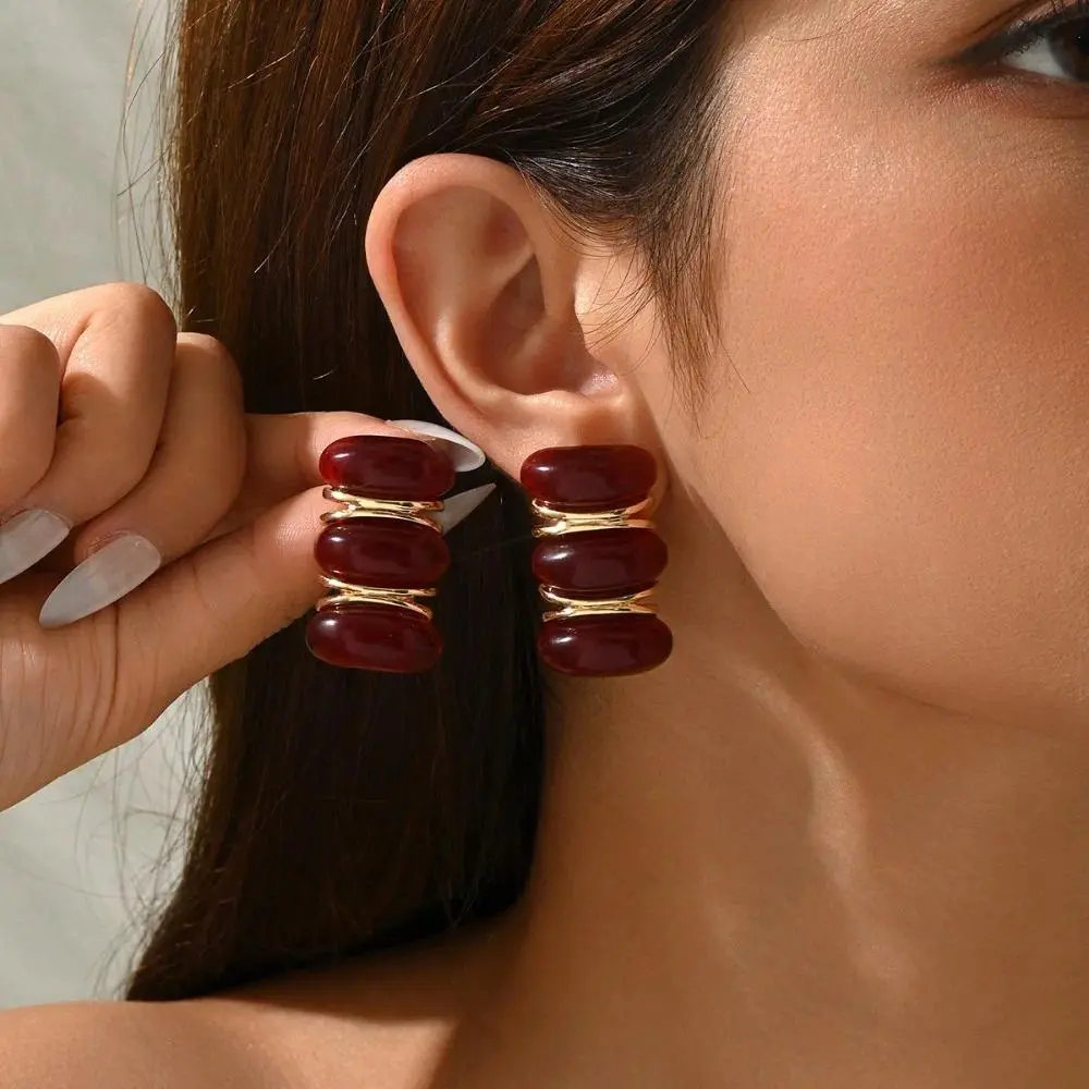 Vintage Daily Simple Delicate Red Stud Earrings Exquisite Earring Wear on Vacation Festival Party Fashion Jewelry Gift for Women