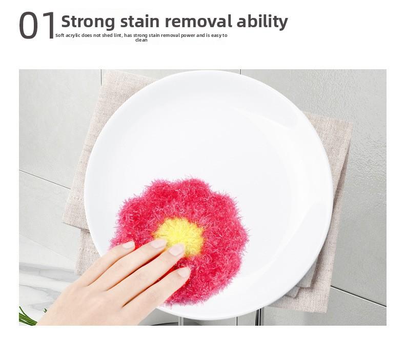 [6-piece set in random colors] Acrylic non-stick oil dishcloth, thickened acrylic flower cleaning cloth in various colors