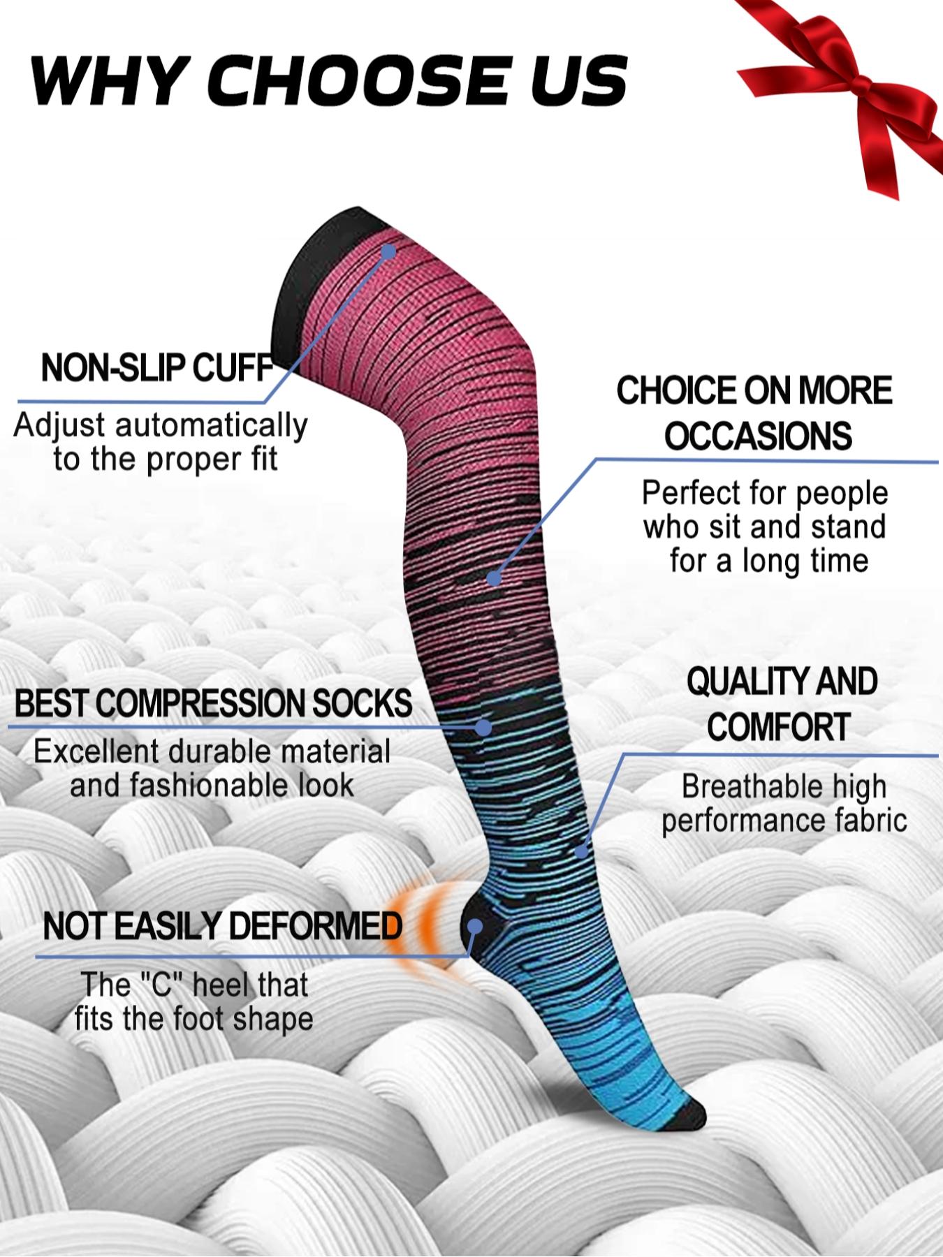 3 Pairs Knee Thigh High Compression Stockings Over the Knee for Women Men Long Socks 15 - 20 mmhg Circulation Socks Blood Flow Issues Running Pregnancy Sport Gym Medias para la Mujer Medical