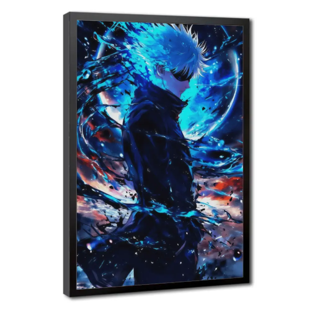 Satoru Gojo Jujutsu Kaisen Lightweight Portrait Canvas Print Poster - Black-Blue Artistic Design Artwork, Room Inspo Dark Aesthetic Wall Decor, Anime Room Decor Gift for Gothic-Rustic Style Lovers