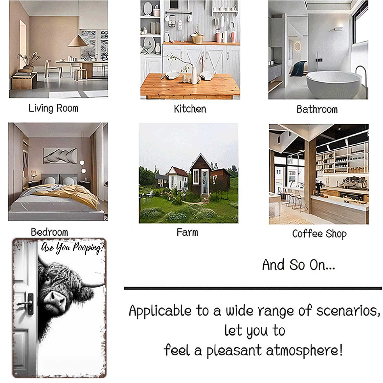 Vintage Highland Cow Aluminum Sign: Funny "Are You Pooping?"Black and White Bathroom Wall Decor for Western & Highland Cow Lovers 8 x 12 Inch Decorative Plaquebedroom decor