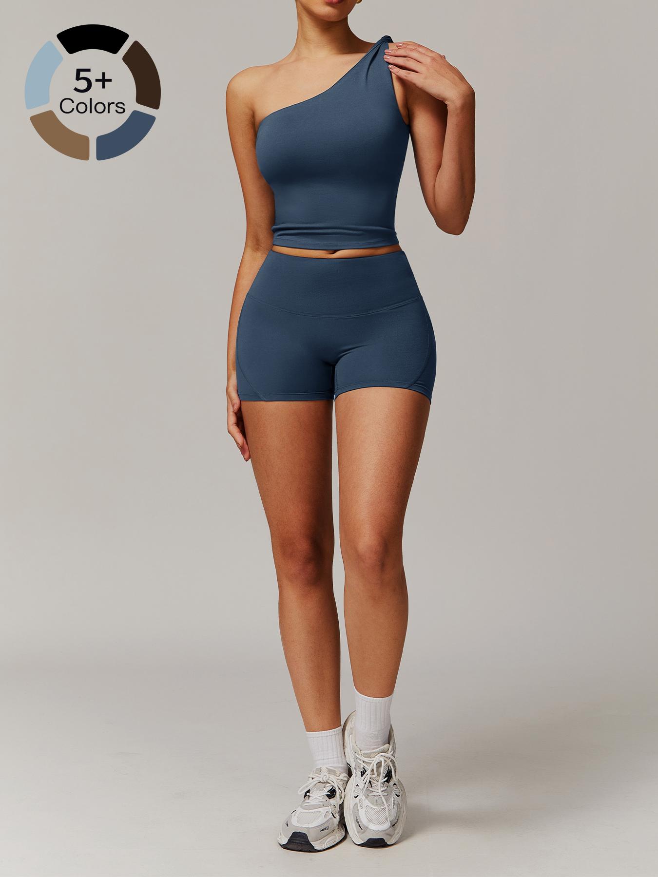 Women's Solid Crop Tank Top & High Waist Shorts Sports Set, Casual Sleeveless Top & Skinny Shorts, Ladies Sportswear for Indoor Outdoor Wear, Activewear Clothing