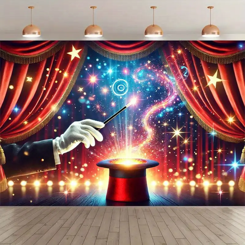 Magic Wizard Hat Backdrop, Fantasy Magic Theme Polyester Tapestry for Birthday Parties, Holiday Events, Photography Props, Studio Decor and Indoor Outdoor Celebrations