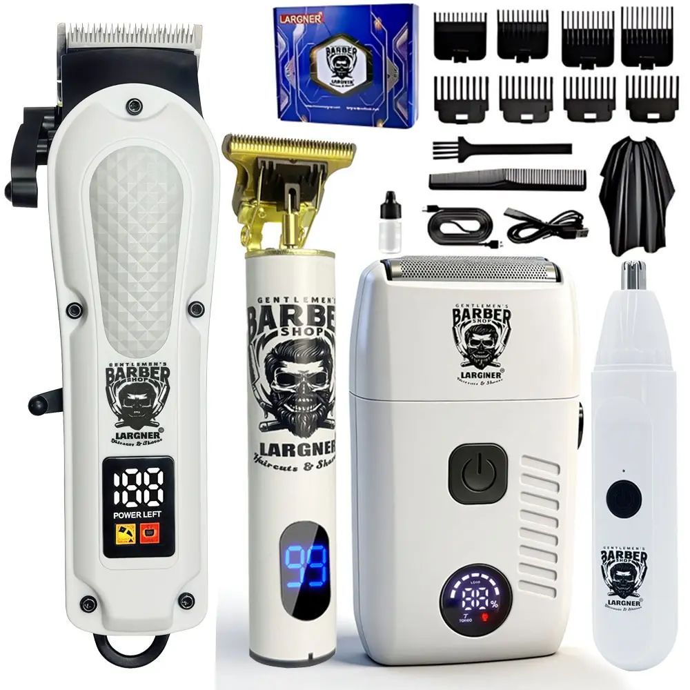 Largner Professional Men's Four-In-One Haircut Kit, Electric Cordless Barber Trimmer, Razor, Nose Hair Trimmer, Home Grooming Tools Set