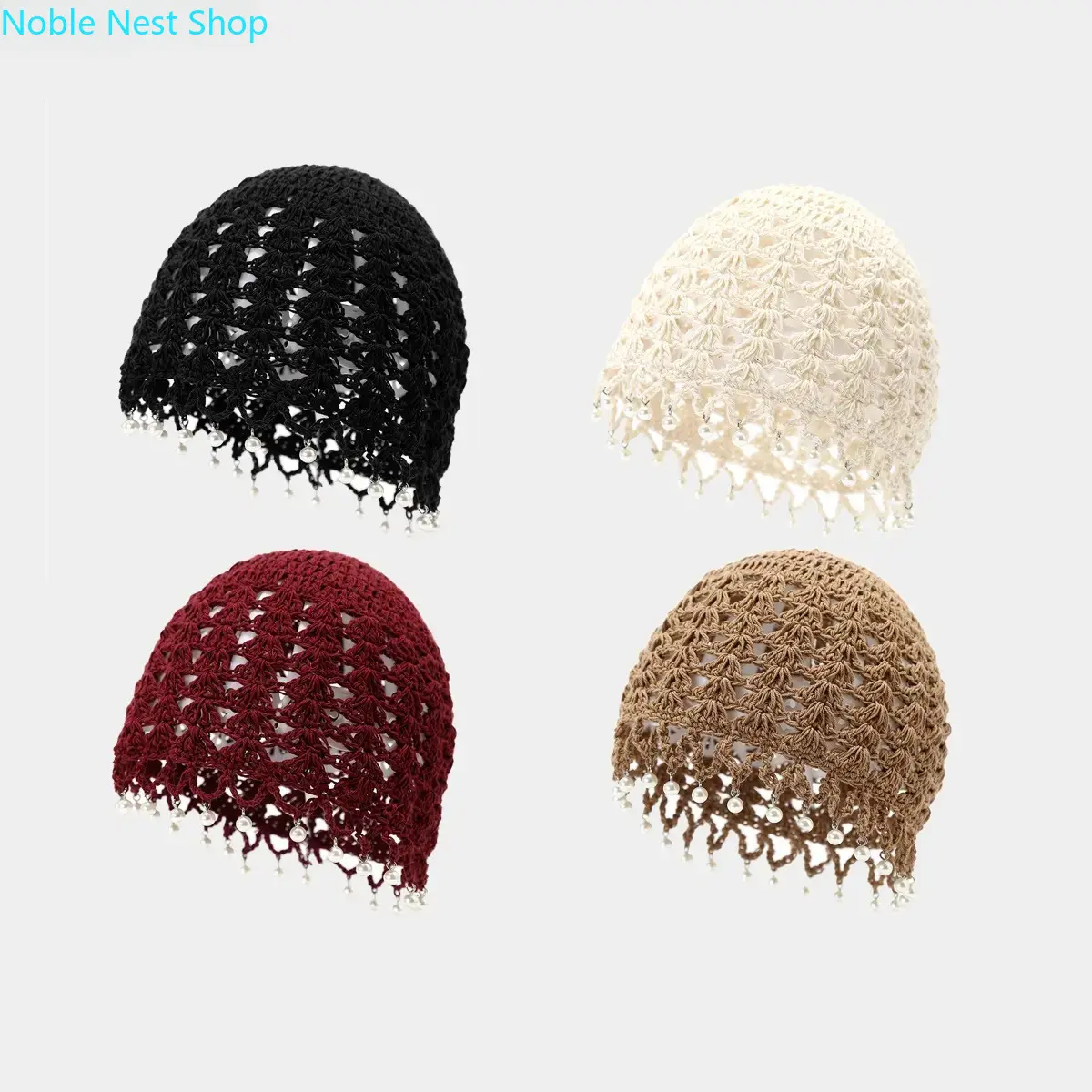 Women’s Handmade Openwork Crochet Beanie - Ethnic Floral Knit Hat with Tassels, Tie Straps - Light Spring Summer Headwear for Outdoor Sports, Daily Casual Outfits, Everyday