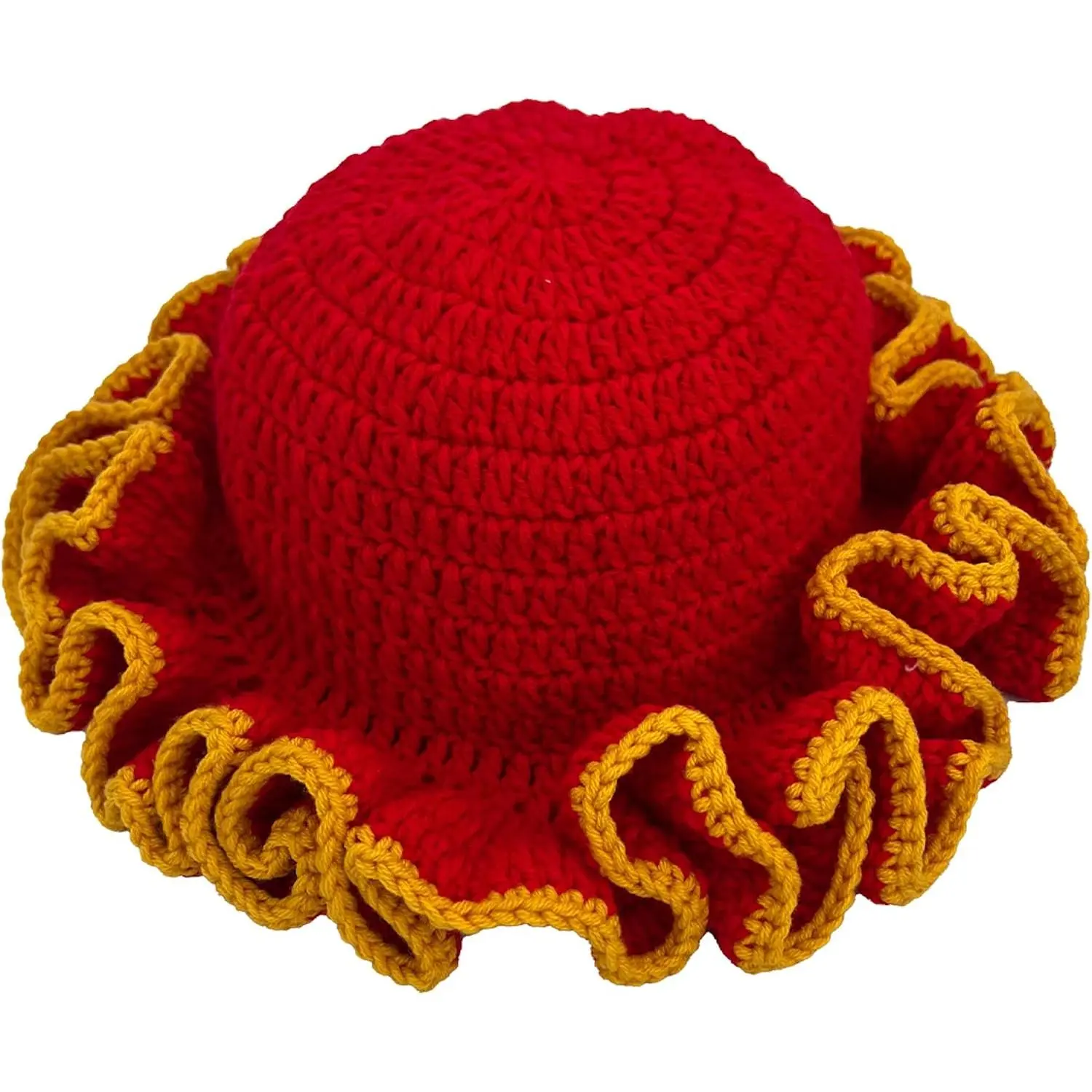 Crochet Hat Cute Bucket Hat for Women Boho Multicolor Ruffle Brim Crochet Knit Bucket Hat