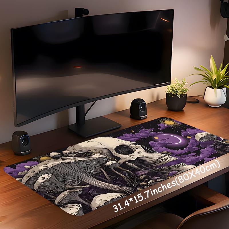 Skull & Mushroom Pattern Mouse Pad, Large Gaming Mouse Pad, Aesthetic Desktop Decoration Protective Pad, Non-slip Rubber Pad for Laptop, Desktop Computer Games