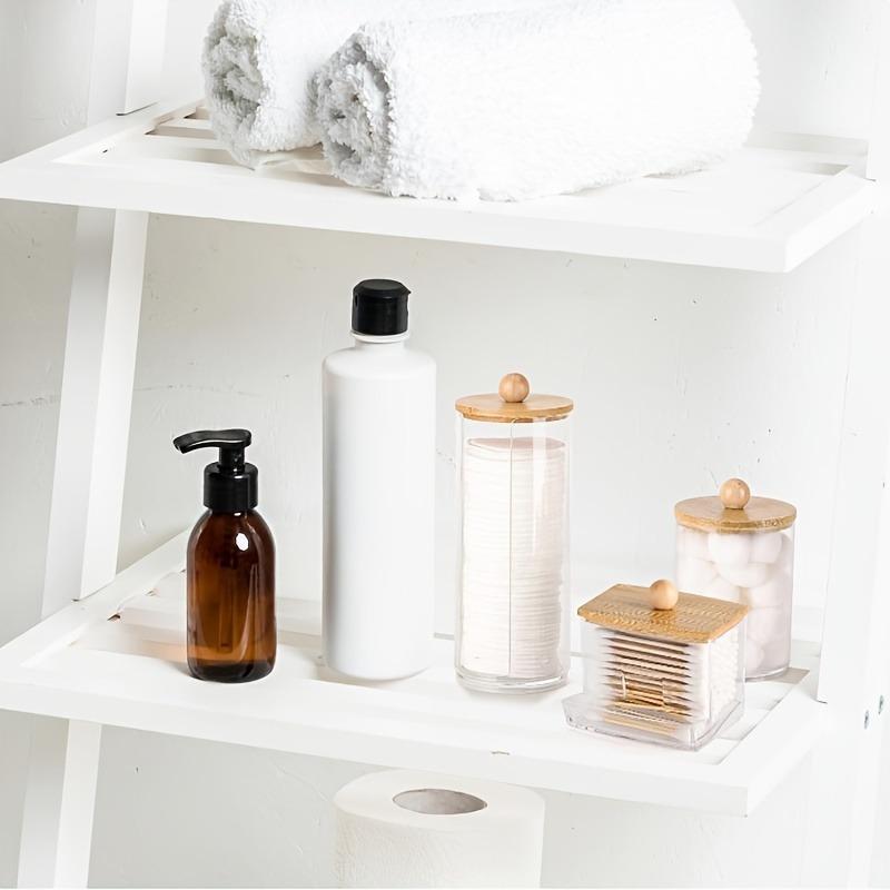 Clear Storage Jar with Wooden Lid, 3 Counts/1 Set Cotton Swab Storage Box, Bathroom Storage Container for Cotton Swab, Cotton Ball, Floss Picks