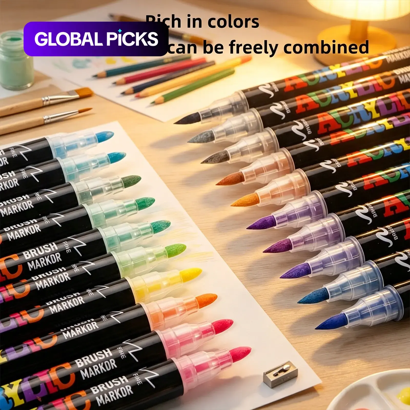 Dual Tip Acrylic Markers Set, Double Tipped Markers, 24/36/48 Colors - Brush & Fine Nib Paint Pens, Quick-Drying Waterproof Fade-Resistant, Wood, Canvas, Glass, Ceramic, Christmas Stocking Stuffers & Birthday Gifts for Kids & Adults #GLOBAL PICKS