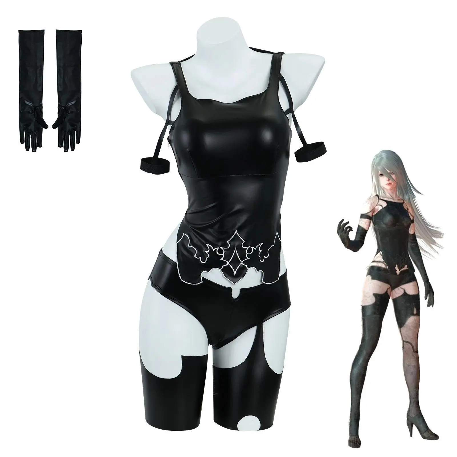 Game NieR:Automata A2 Cosplay Costume Wig Sexy Black Battle Suit For Women Girl Handsome Halloween Party A2 Role Play Outfit