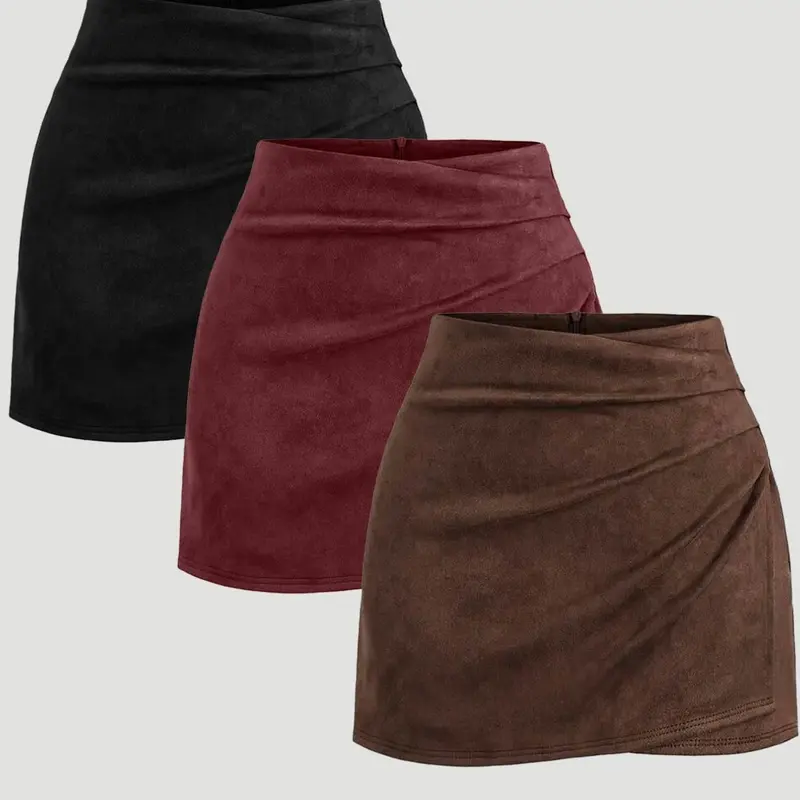 Women's Autumn Winter Faux Suede High Waist Short Skirt, Elegant Fitted Design, Perfect for Daily Outing and Dates, Bottom