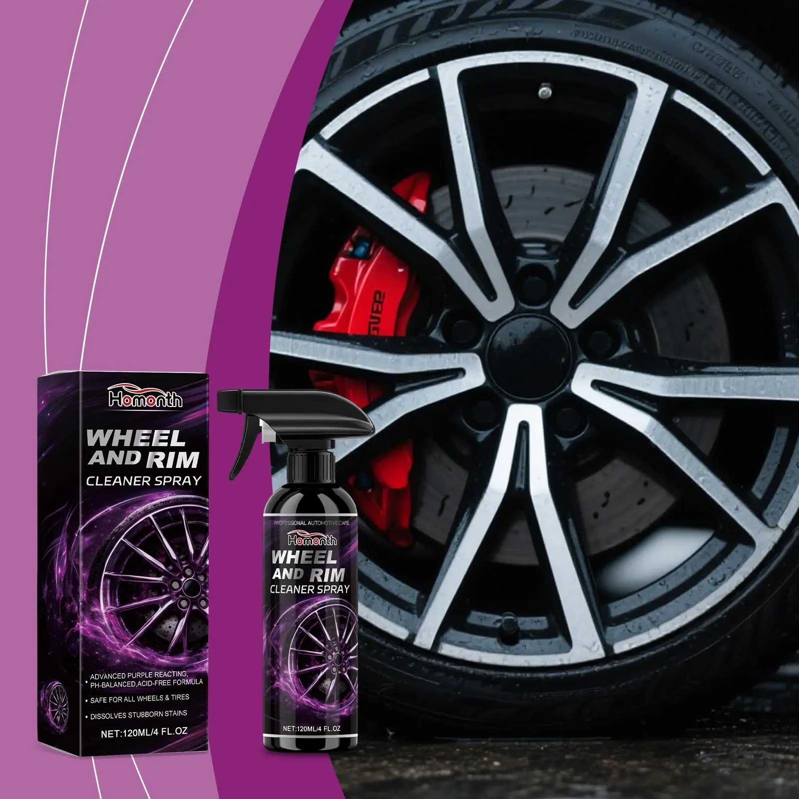 Homonth Wheel and Rim Cleaner Spray - Automotive Tyre Maintenance, Luster Restoration, Daily Care Solution