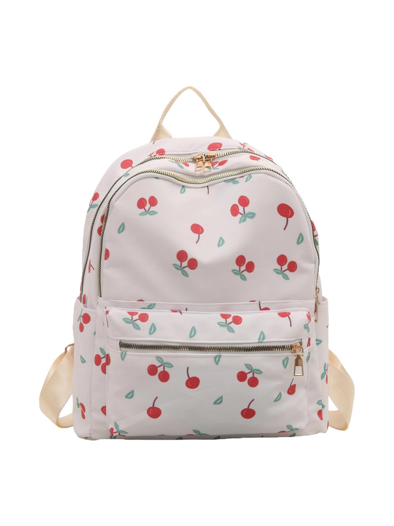 Cute and soft cherry pattern design backpack, sweet girl casual backpack, lightweight and practical portable travel bag, large capacity campus school bag, heavy load, simple and stylish travel companion
