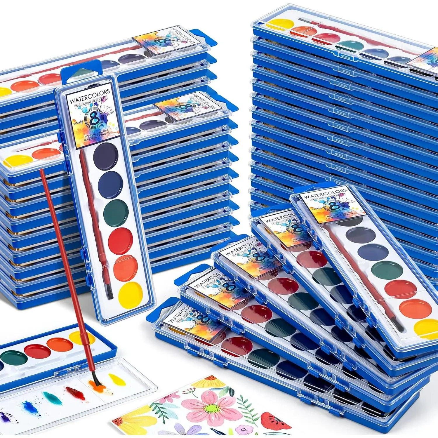 72 Pack Watercolor Paint Set, Washable Watercolor Paint Bulk for Kids, Water Color Paint with Paint Brushes, Ideal Gifts for Party Favors, School Supplies & Classroom Prizes, Art Activities, 8 Colorsfidget toys