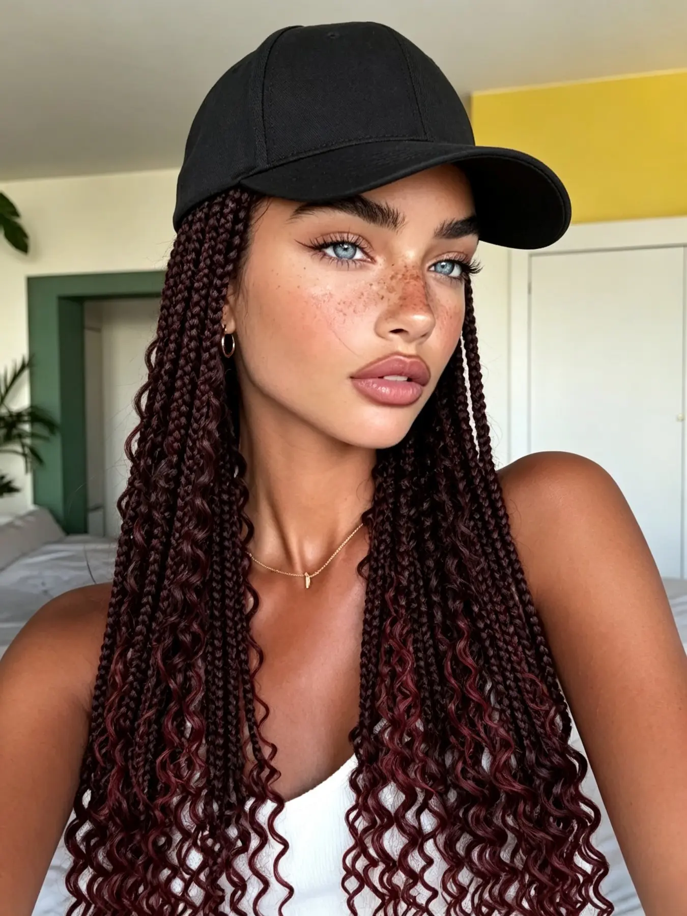 28 Inch Baseball Cap Senegalese Twist Wig, Curly Ends, No Glue Needed, Ready to Wear, Long Wigs with Hats, All Seasons