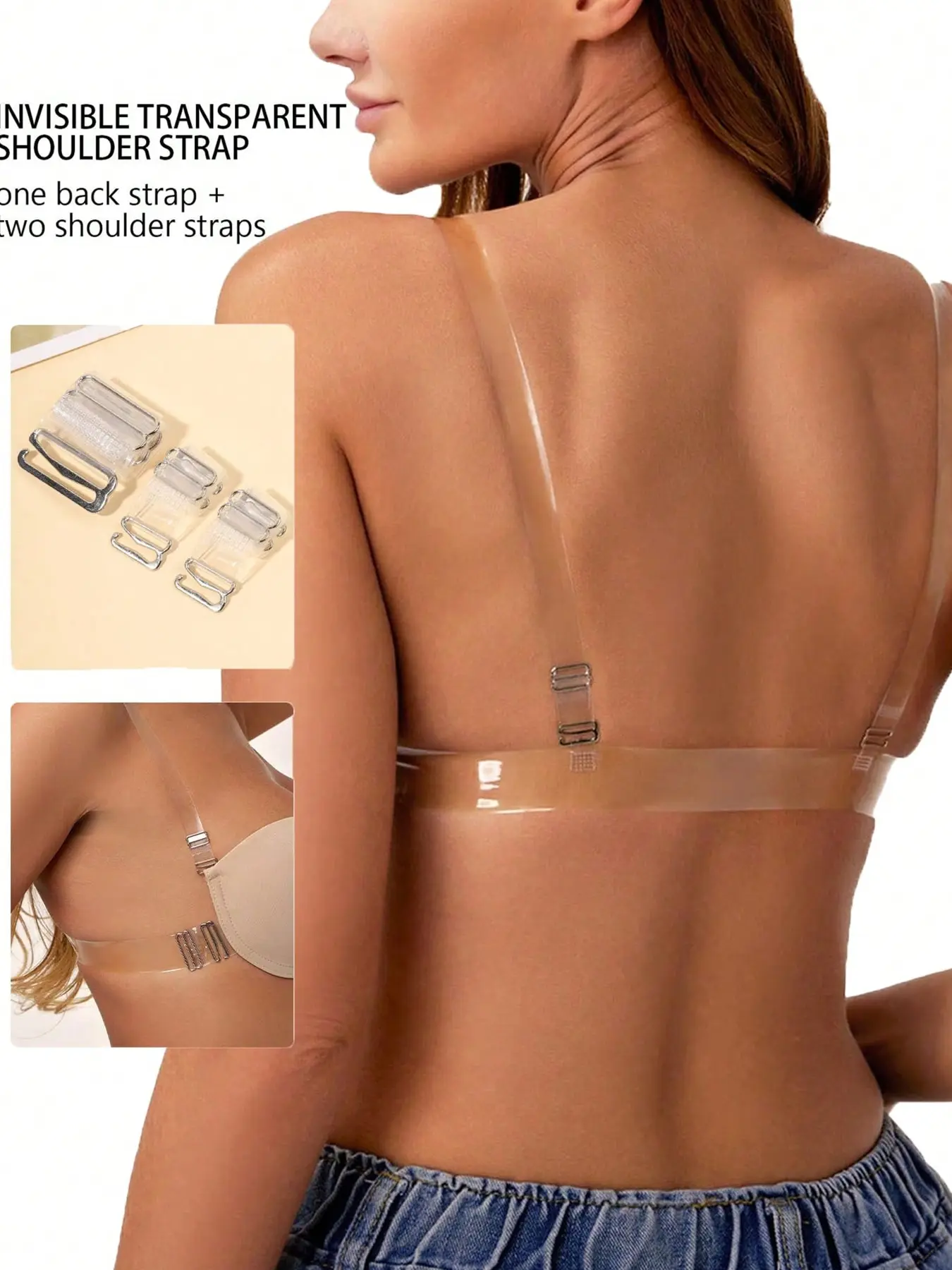Transparent Invisible Bra Straps With A Strap Design, Featuring An Adjustable Metal Hook Construction, Suitable For Invisible Bra Additions For Backless Dresses Or Tube Tops, Invisible Bra Accessories, Clear Strap