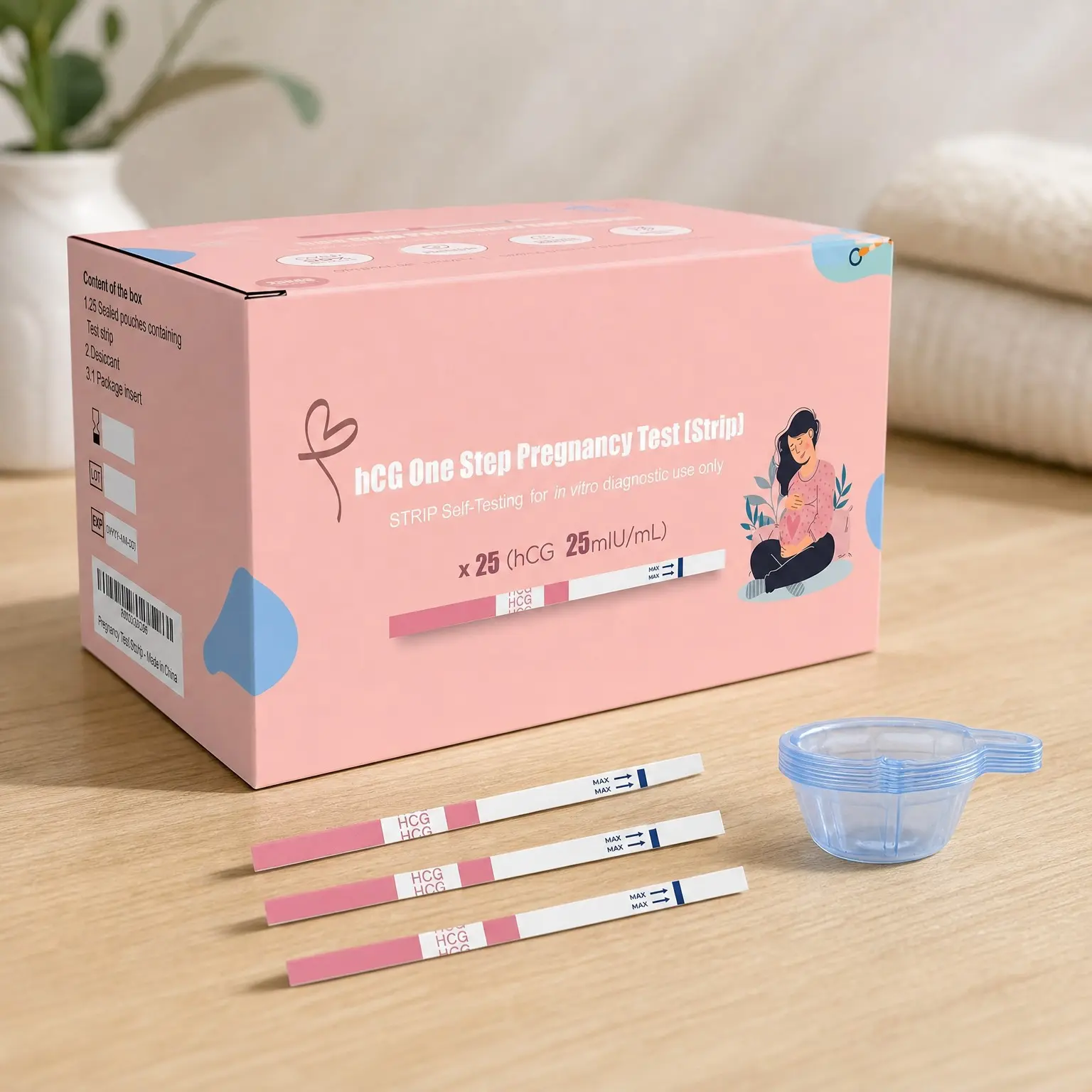 Pregnancy Test Strips with Urine Cups, 25 Count Individually Wrapped hCG Early Detection Home Tests Over 99% Accurate, Rapid Early Detection 25mIU/mL Sensitivity(Gift)