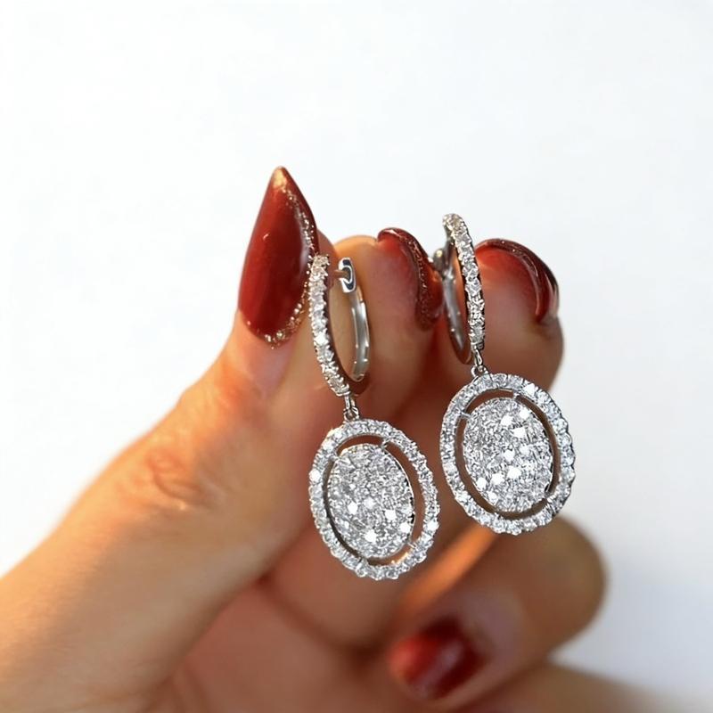 Sparkling Circular Micro-Paved Zircon Dangle Hoop Earrings - Women’s Daily Accessories, Wedding Bridal Jewelry & Valentine’s Day Gift