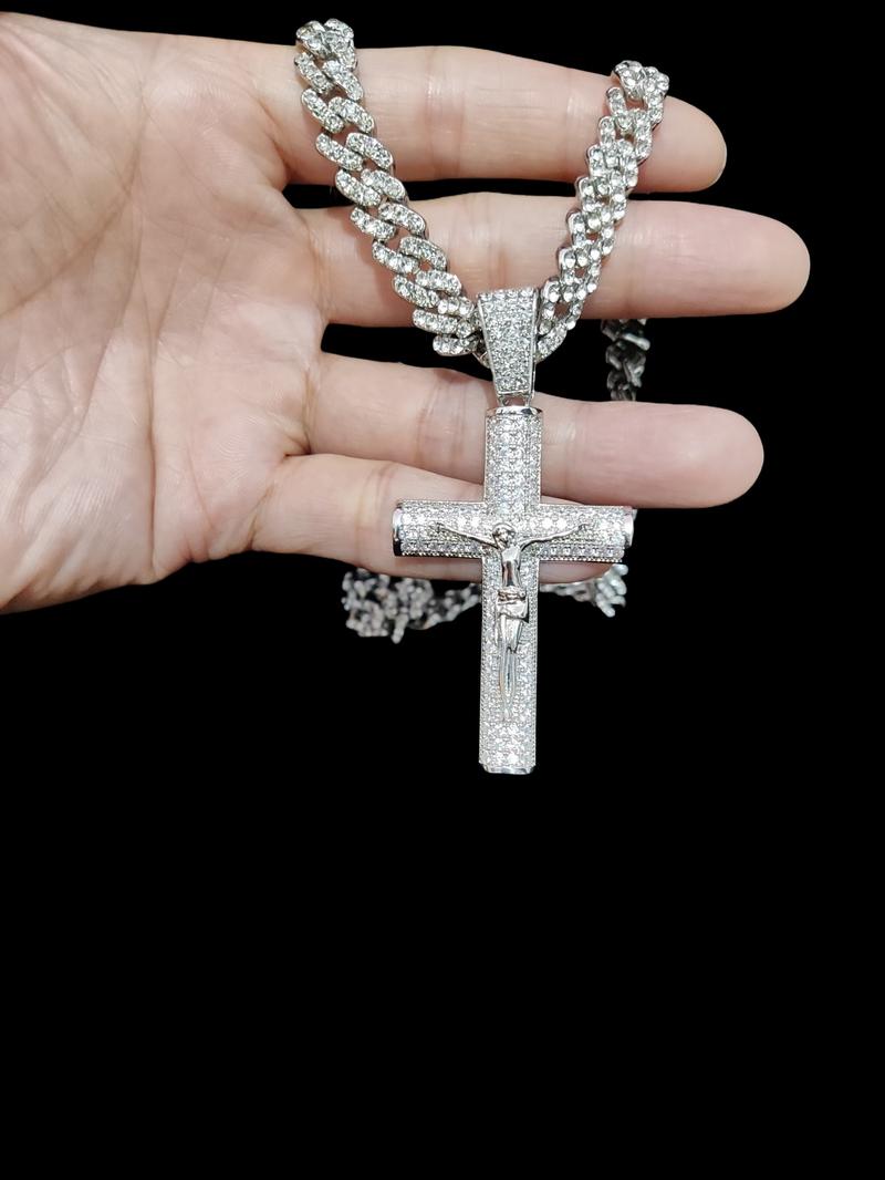 1Piece  Women Men Hiphop Cross and Jesus Shape Pendant Necklace Punk Vintage Hip Hop Iced Out Jewelry Bling Bling Necklace Is Perfect For Party Or Everyday Lovers' Gifts