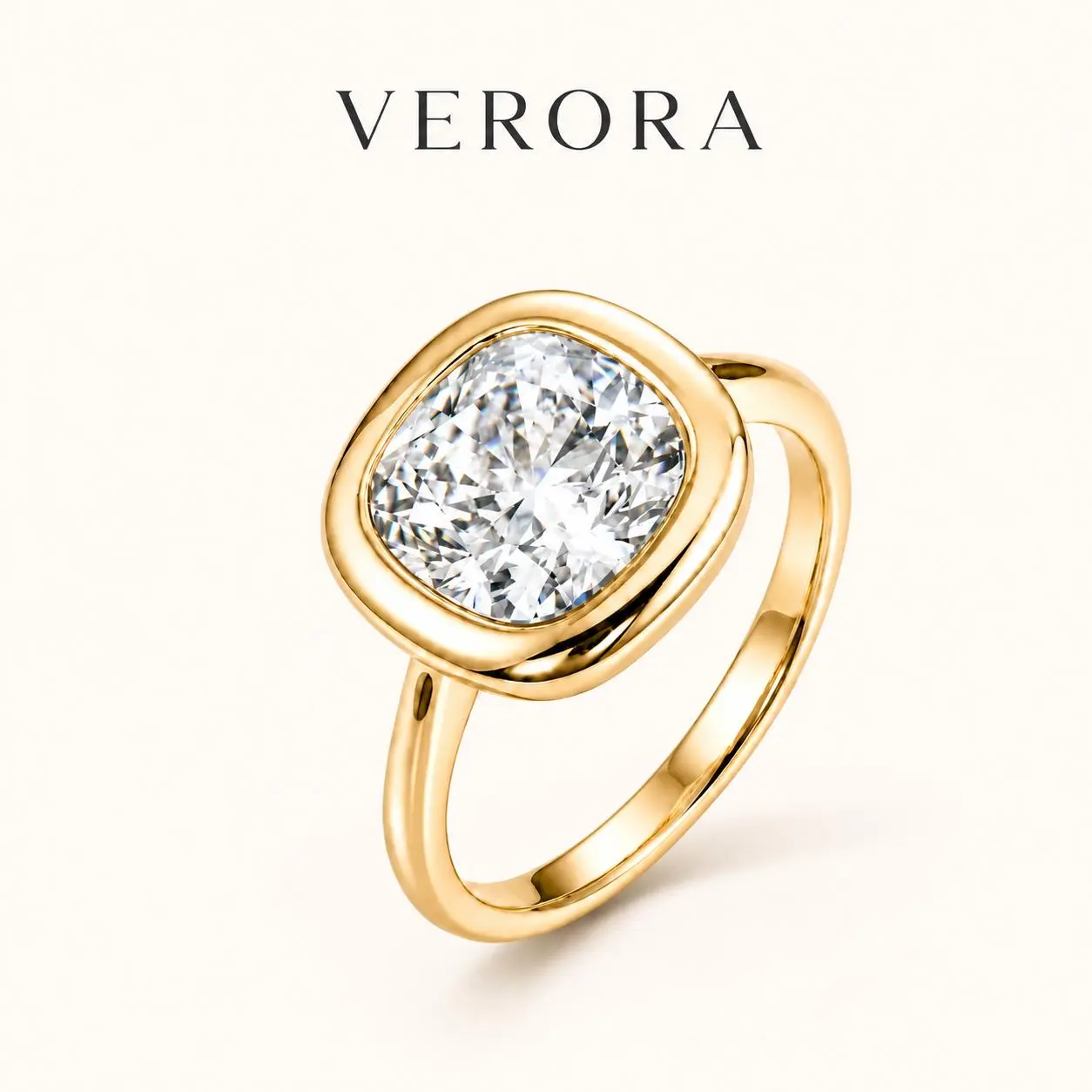 Women's 4ct Naked Gold Cushion Cut Artificial Gemstone Bezel Ring - Gold Non Tarnish, Minimalist Jewellery for Women's Daily Wear, Waterproof, Hypoallergenic, Snag-Free, US 10, Gold Non Tarnish Rings