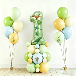 39-Piece Number Balloon Set with Cartoon Dinosaur Stickers, Jungle Theme Birthday Party Decorations, Numbers 0-9