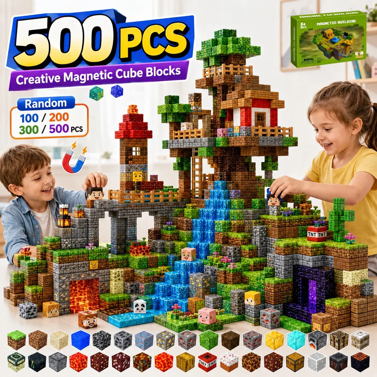 Large Capacity Magnetic Building Blocks Set, Random Pixel World Cubes, DIY Creative Architecture, Stem Toy for Kids, Family Gift