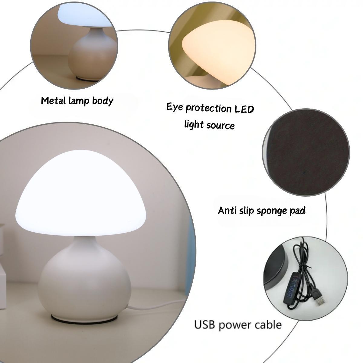 Modern Creative Mushroom Design Table Lamp, USB Powered LED Desk Lamp, Dimmable Soft Light for Home Living Room Bedroom Study Room Decor Indoor Lighting, Led Mood Light