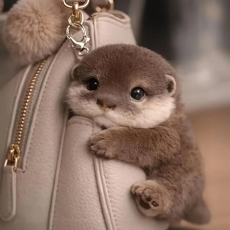 Viral Vibe Soft Plush Otter Keychain Realistic Stuffed Animal Bag Charm Lightweight Backpack Pendant trendy comfortable hoop minimalist copper jewelry party summer occasion dainty earring box key selection love shape chain necklace bubble bomb alloy