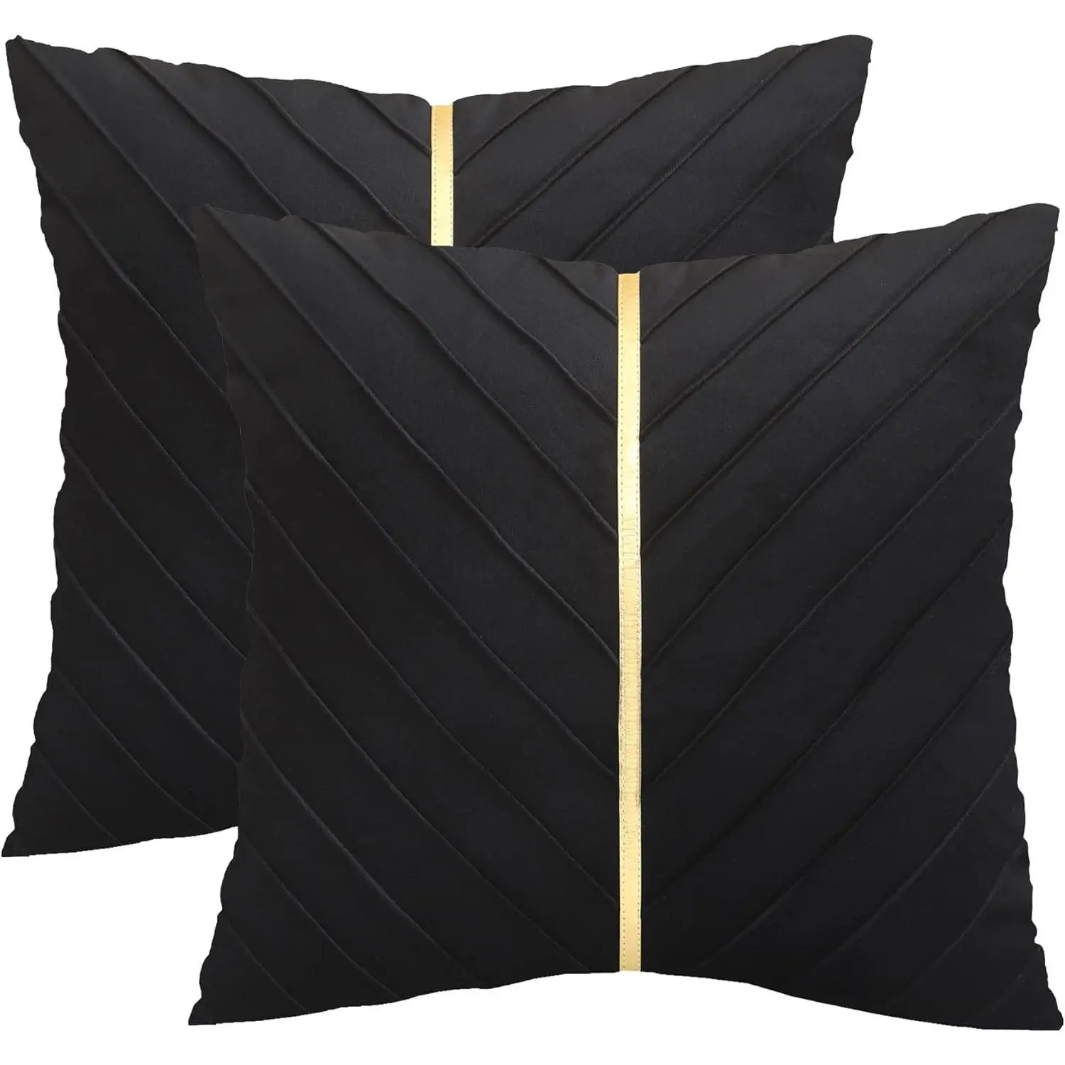 Black Velvet Throw Pillow Covers 16 x16 Pack of 2 with Gold Soft Pillow Covers Decorative Couch Cushion Luxury Pillowcases Summer Home Decor for Wedding Sofa Bed