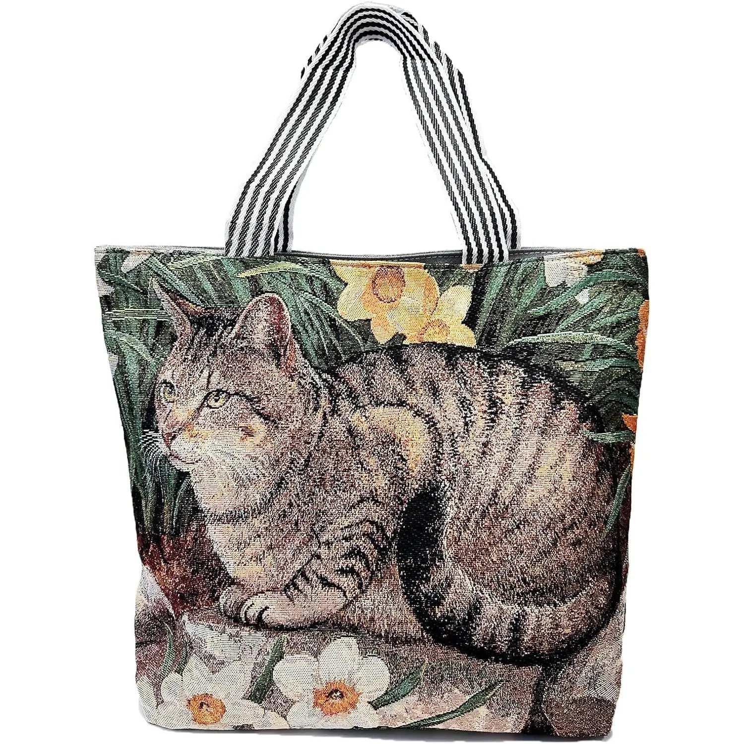 Canvas Tote Bag, Cute-Tabby  Bag with Zipper and for Women,  for Grocery Shopping Beach Travel