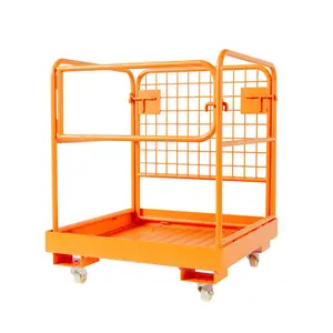 Heavy Duty Forklift Safety Cage Work Platform, Foldable Lift Basket Flat Aerial Rails for Forklift, Steel Construction Elevating Push Basket with Mesh Wall Cover & Non-Slip Flooring for Warehouse Garage Facility Repairs, Easy Entry And Exit, Efficient Ins