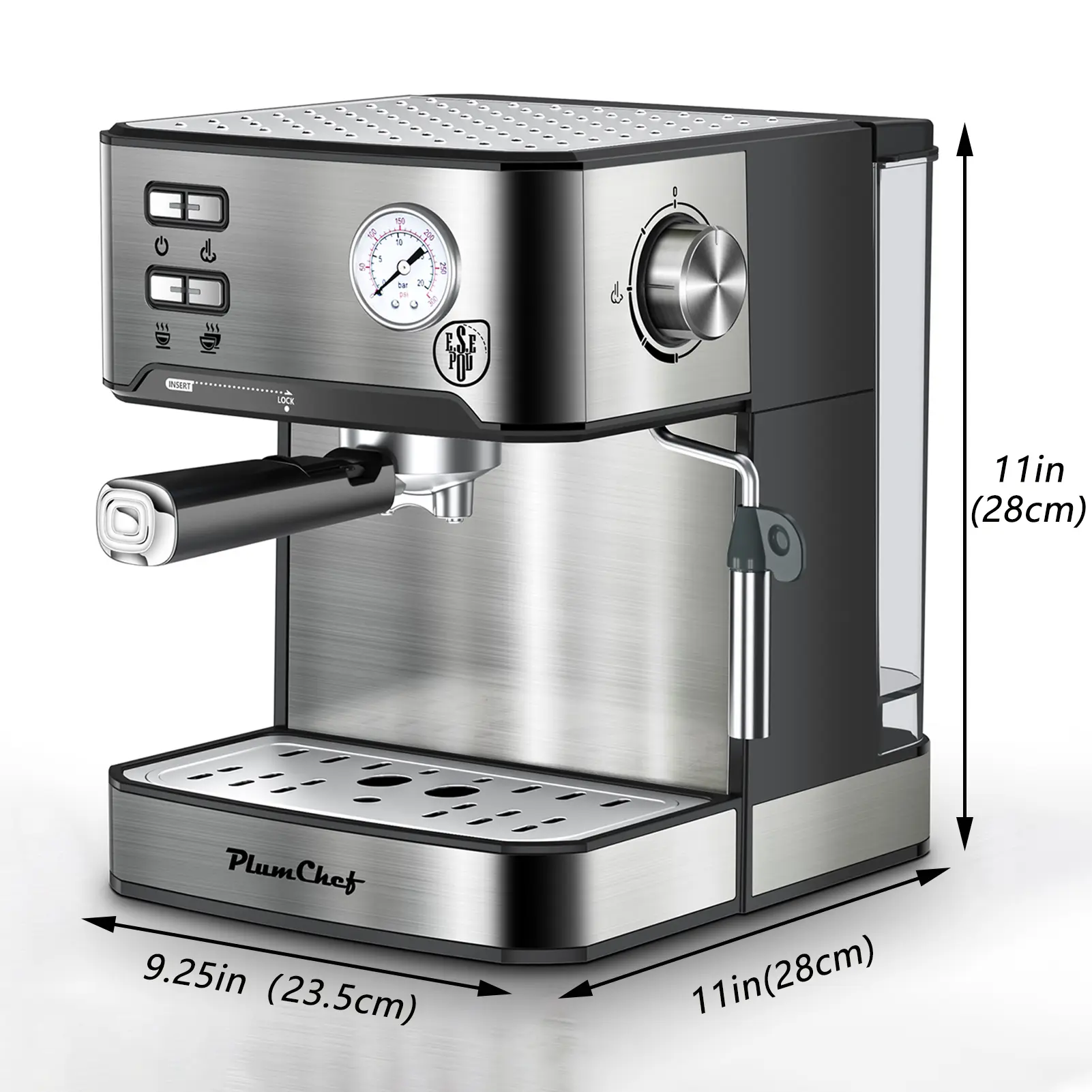 Vintage Metal 20-Bar Professional Espresso Machine with Milk Frother, Single-Double Shot, ESE Pod Compatible, Visual Gauge Pressure Display, Removable Water Tank for Home Barista (Cappuccino, Latte)