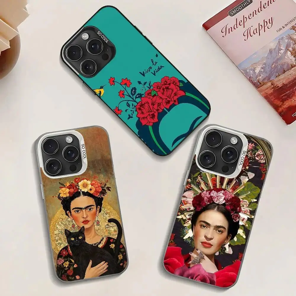 F-Frida K-Kahlo Art Phone Case Colorful Floral Artist Protective Cover Compatible with iPhone 11-17 Pro Max/Plus & Samsung Galaxy S23-S25