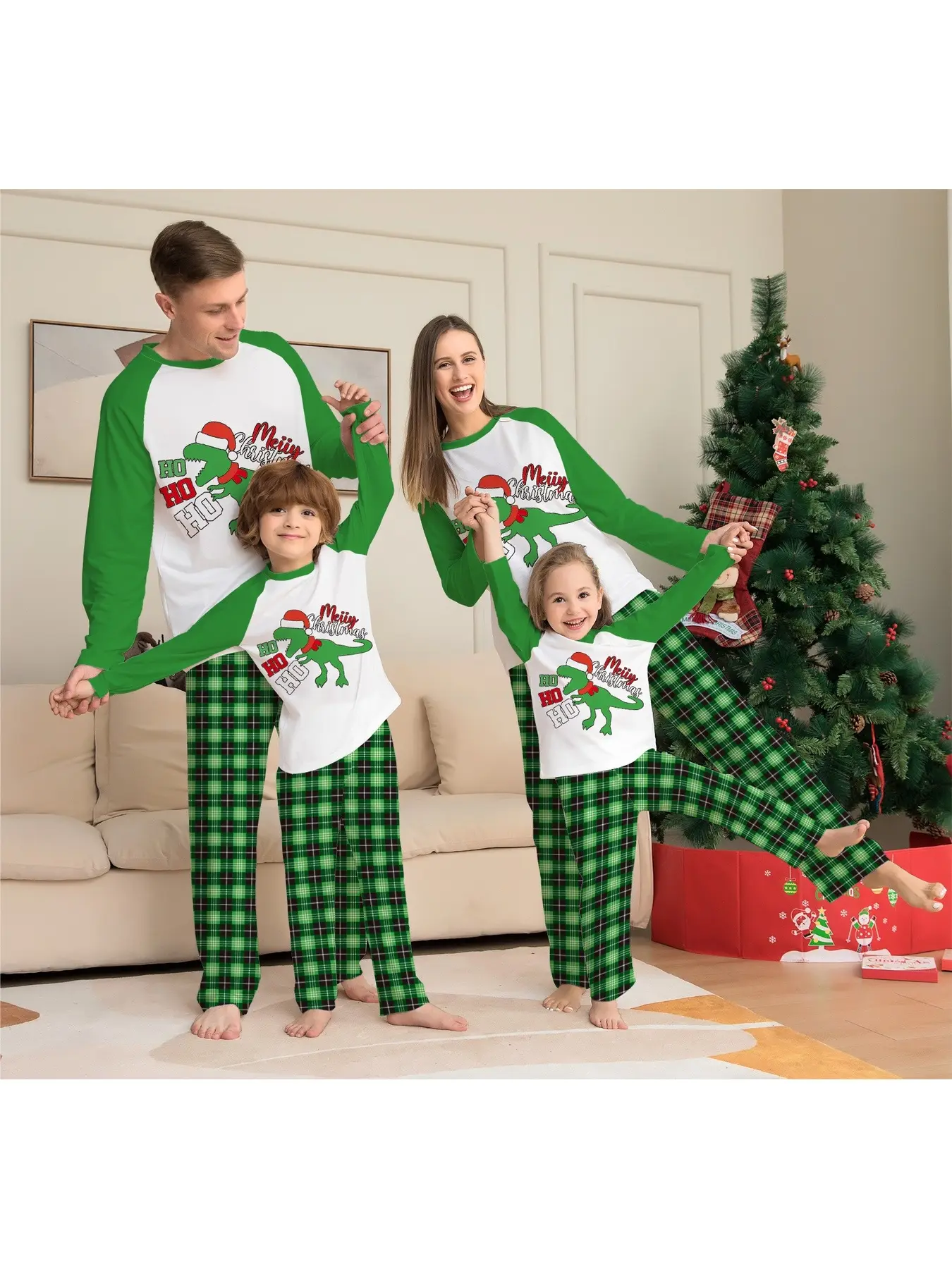 Red White Fair Isle Reindeer Snowflake Matching Family Christmas Pajama Set, All Over Print Crew Neck Long Sleeve Sleepwear with Cream Cuffs, Soft Cuffed Loungewear for Adults Kids Couple, Xmas Family Matching Outfits for Family of 3 & 4