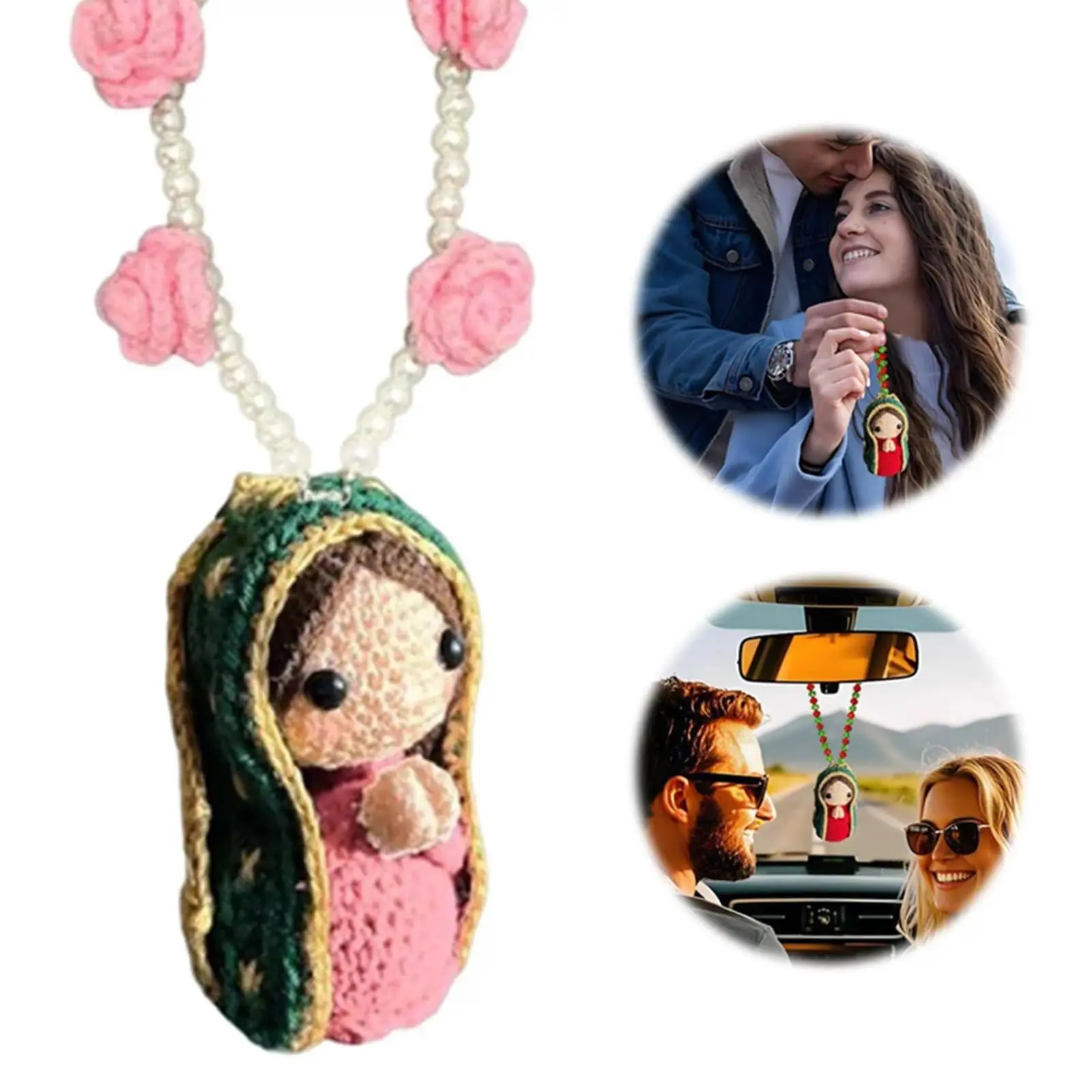 Maria Wish Doll Pendant Keychain - Portrait Sunflower Car Hanging Ornament, Vehicle Decor, Unique Automotive Gift Idea