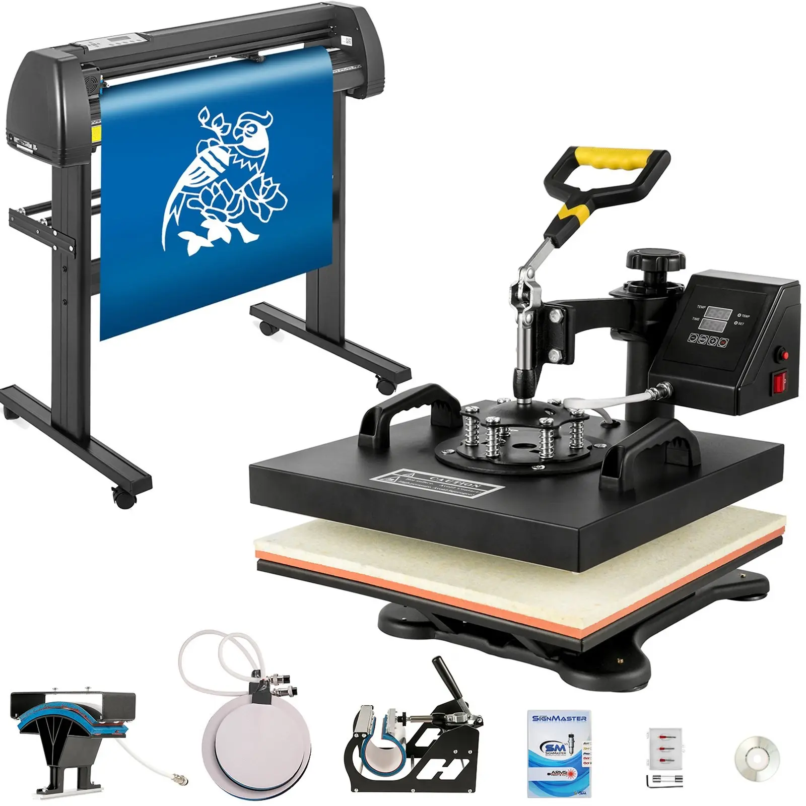 5-In-1 Heat Press Machine With 15 X 15 Inch Transfer Plate And 28 Inch Vinyl Cutter Plotter, T-Shirt Sticker Print Capability, USB Port, All-In-One Multi-Function Textile And Vinyl Craft Station
