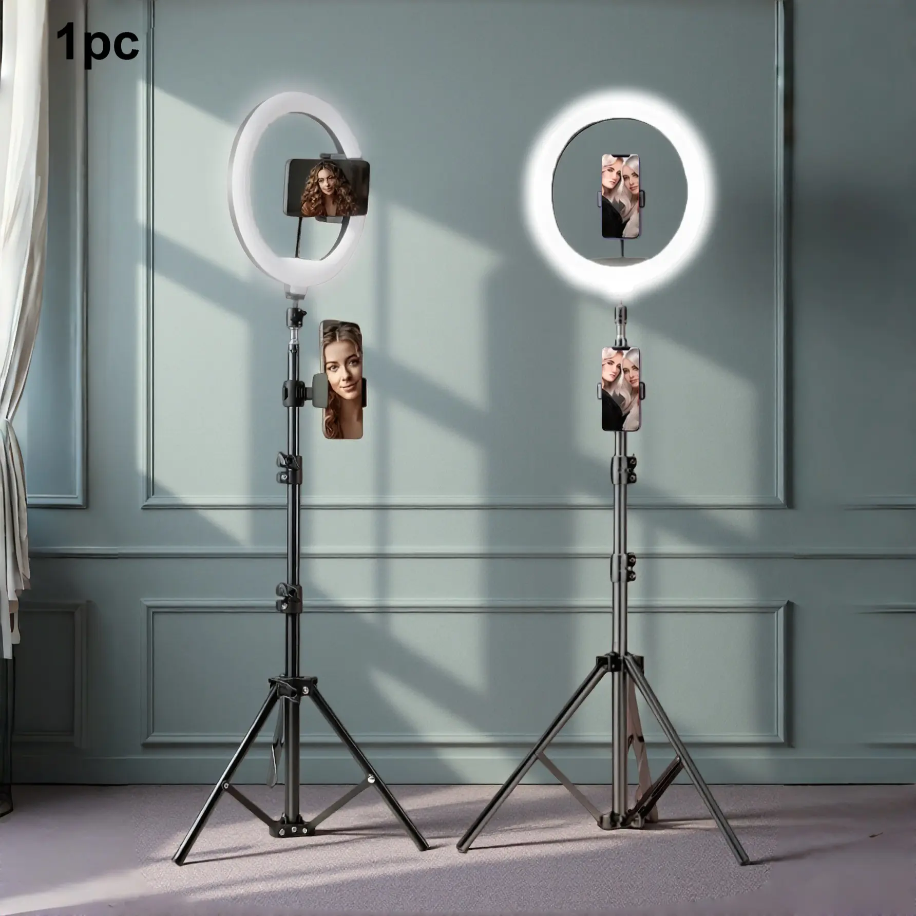 10 Inch LED Selfie Ring Light with Phone Holder, 63 Inch Flexible Tripod with Dual Phone Clips, 10 Brightness Levels, 3 Color Temperature Modes