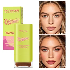 Concealer Stick Foundation Cream, Lightweight Full Coverage Face Concealer for Blemishes, Smooths Skin Tone with Brush, Long-Wearing Makeup Base for a Natural Look