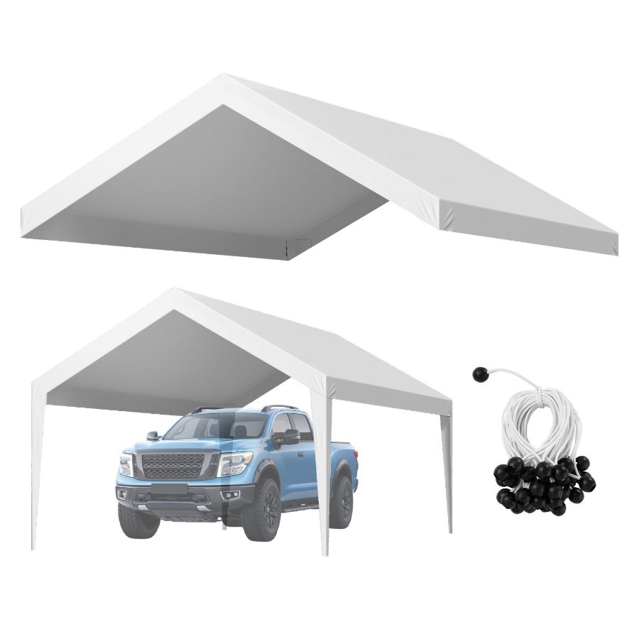 VEVOR Carport Replacement Canopy, 20x 20 ft Potable Garage Tent Top Tarp with Sidewalls, UV-Resistant Waterproof, Heavy Duty Car Shelter Tarp with Ball Buggees, Grey, Frame Not Included