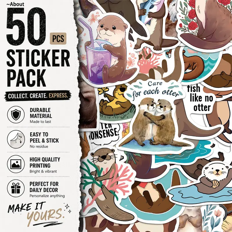 50pcs*5packs Otter Aesthetic Vinyl Stickers Pack for Laptop Water Bottle Phone Case Skateboard Journal Scrapbook DIY Decoration