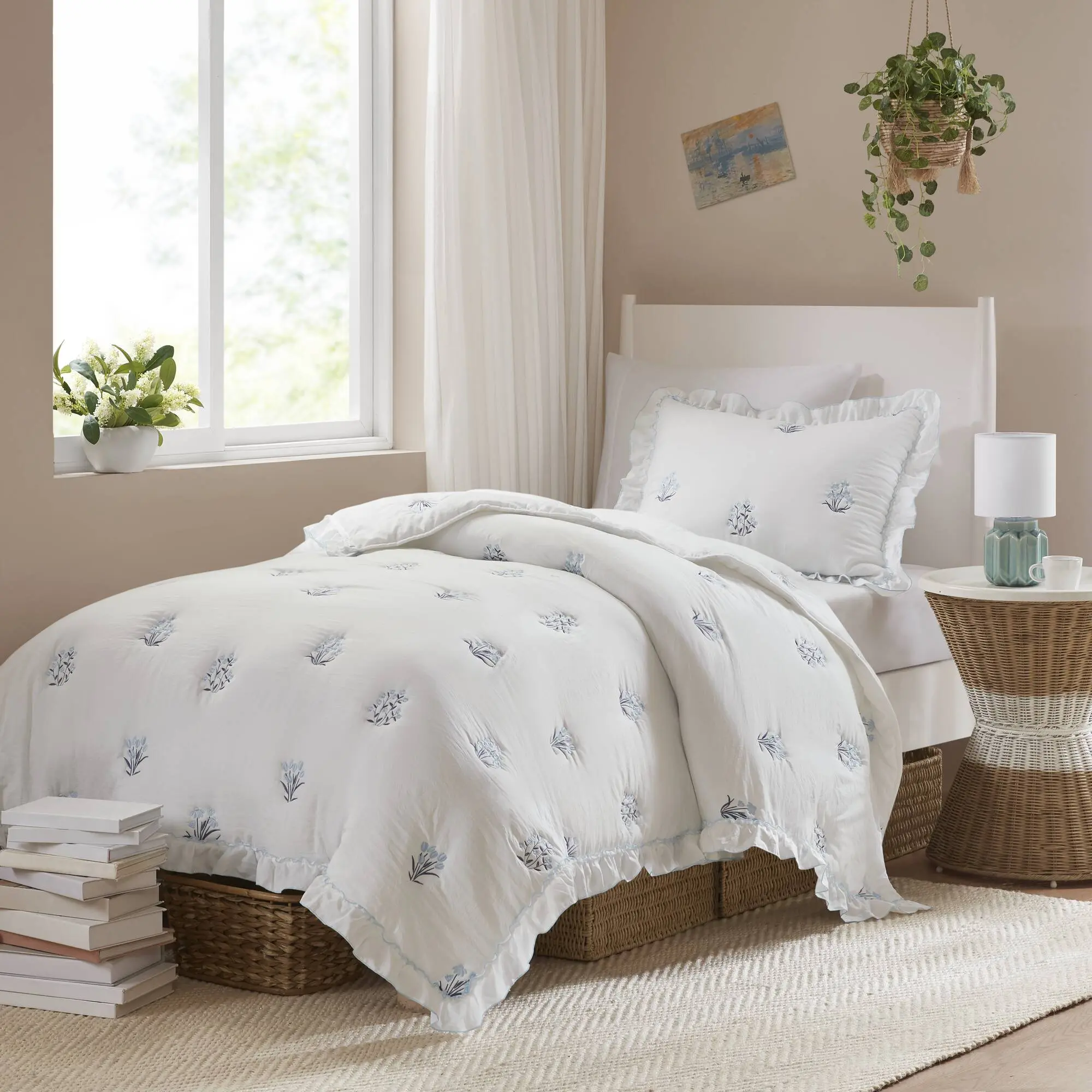 ARCH 2-Piece Twin/Twin XL Quilt Mini Set Lightweight Reversible Bedspread Coverlet with Sham, Soft Microfiber, All-Season, for Dorm, Guest Room, Kids Bedroom, Easy Care, Machine Washable, Blue/Grey Options, Home Furniture and Household Product