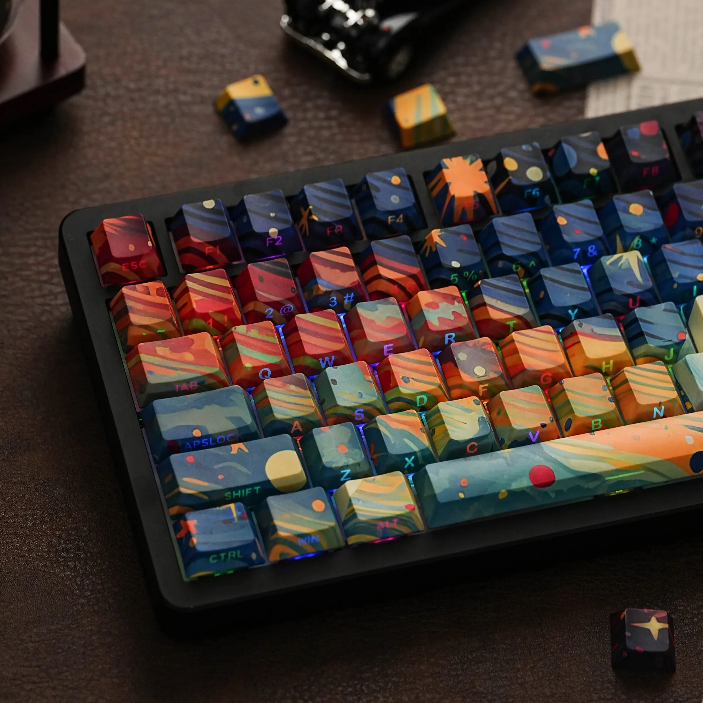 Starlight V4 Keycaps Pbt 131 Keys, Original Height, 5-Sided Heat Transfer, Dual Color Injection, Transparent Side For Mechanical Keyboard