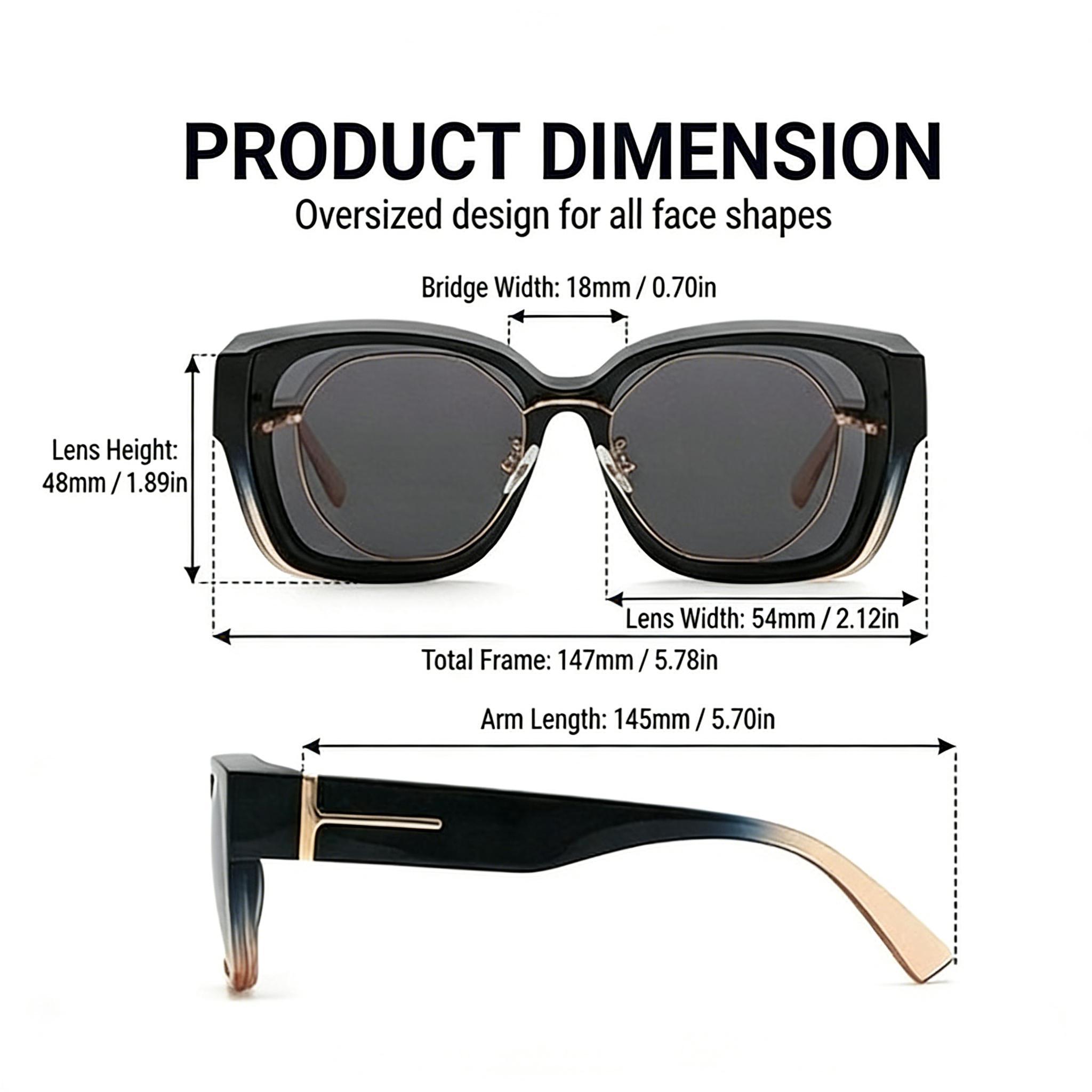 Women's Oversized Square Fit Over Polarized Sunglasses, 2026 New Trendy Fashion Style, UV400 Protection Driving Glasses