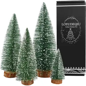 Desktop Miniature Pine Tree Tabletop Small Christmas Tree Decor Toppers Green 4pcs
