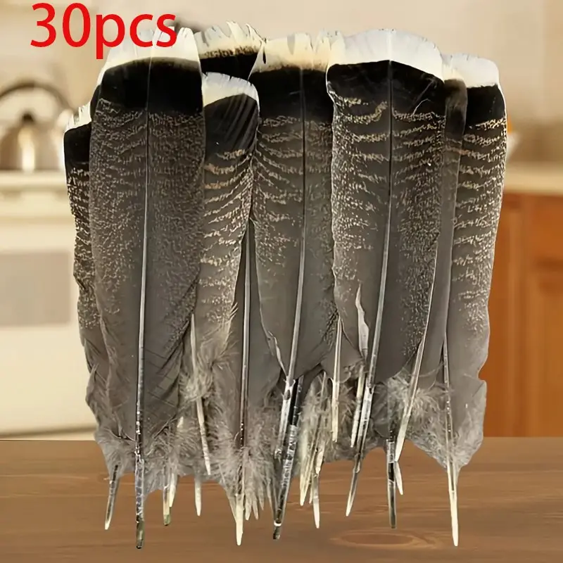 30pcs Large Natural Color Fake Feathers, Turkey Feather Craft Decor, Bohemian Luxury Style, DIY Handmade, Hat Headwear, Wedding Birthday Decoration
