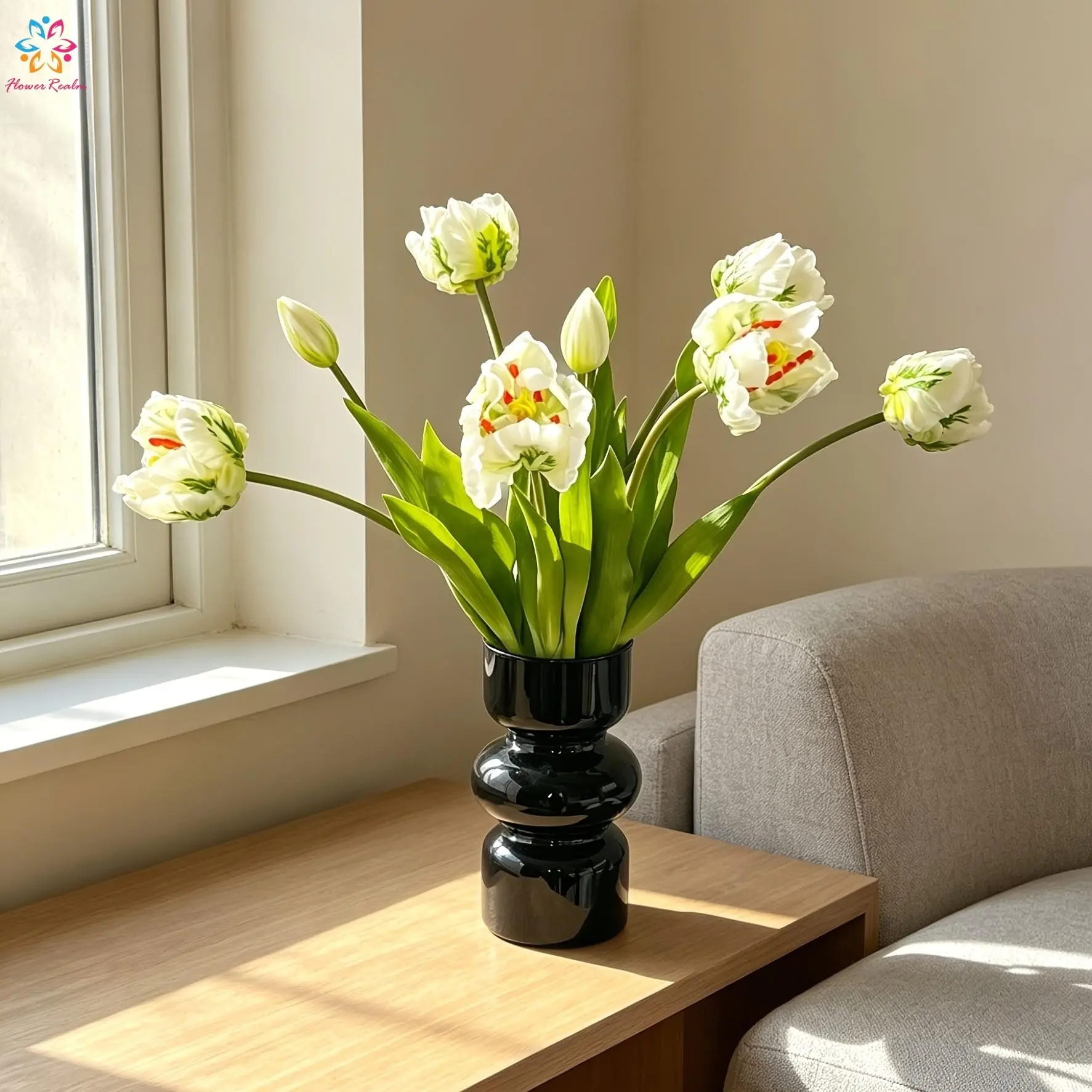 5PCS Artificial Parrot Tulip Flowers - Real Touch Faux Tulips with 3 Blooms & 2 Buds, Spring Home Decor for Table Centerpiece, Wedding Party, Office & Outdoor - Perfect for Mother's Day & Easter, Fade-Resistant & Maintenance-Free, Faux Flower Centerpieces